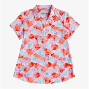 Pebble Beach Pink Firelight Floral Dry Luxe Polo Golf Shirt Size M Pickeball